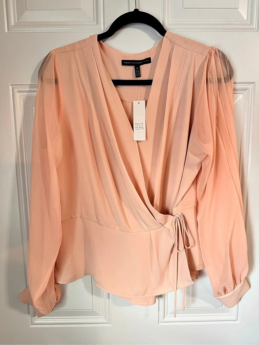 White House Black Market Pleated Blouse in Pink Size Medium NWT